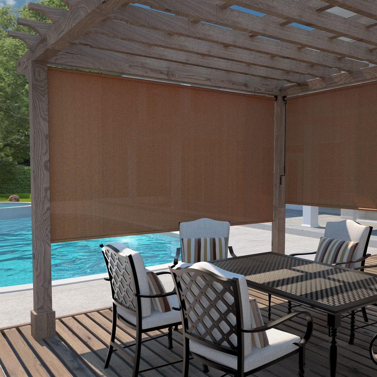 NEW - Coolaroo Exterior Roller Shade, Cordless Roller Shade with 90% UV Protection, No Valance, (6' W X 6' L), Mocha - Retail $75