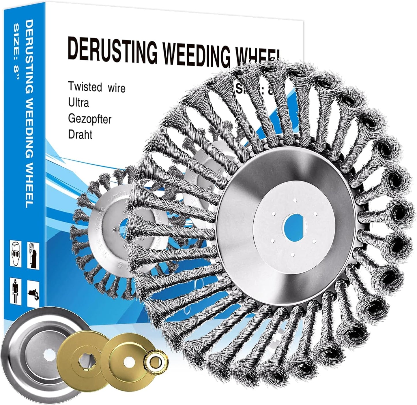 Steel Wire Rotary Weed Brush Cutter Trimmer Head for Weed Cutter Eater,Indestructible Trimmer Blade with Universal Adapter Kits for Moss Grass Rust Removal (6 inch)