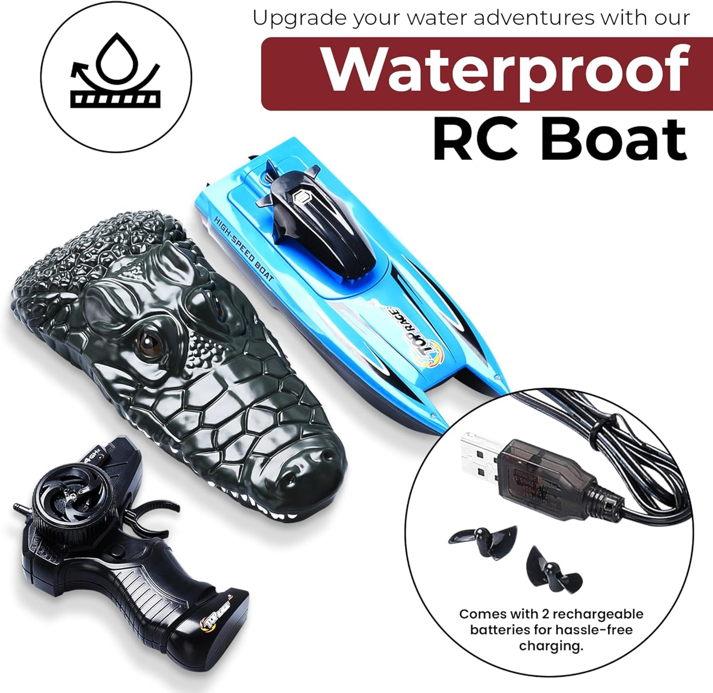 Top Race Remote Control Alligator Head - Remote Control Boat Prank Toy for Kids, Adults, Pranksters - 2.4G Waterproof RC Boats - Battery Powered - 3Hx10.2Linch - Retail $17