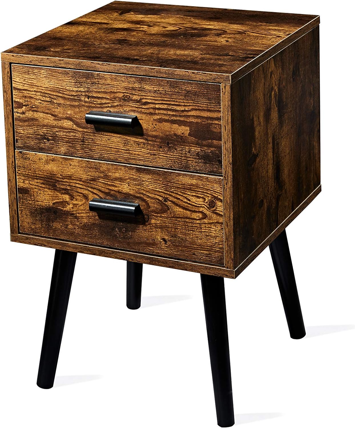 NEW - Tianlang Mid Century Nightstand with 2 Storage Drawer, Industrial Side End Table, Rustic Bedside Table for Bedroom, Living Room, Stable Wooden Legs, Easy Assemble, Retro Brown LJET003A - Retail $74