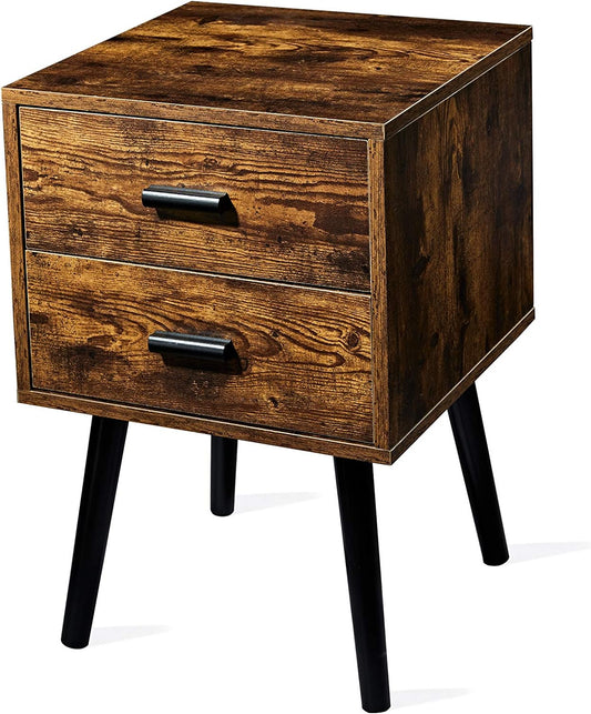 NEW - Tianlang Mid Century Nightstand with 2 Storage Drawer, Industrial Side End Table, Rustic Bedside Table for Bedroom, Living Room, Stable Wooden Legs, Easy Assemble, Retro Brown LJET003A - Retail $74