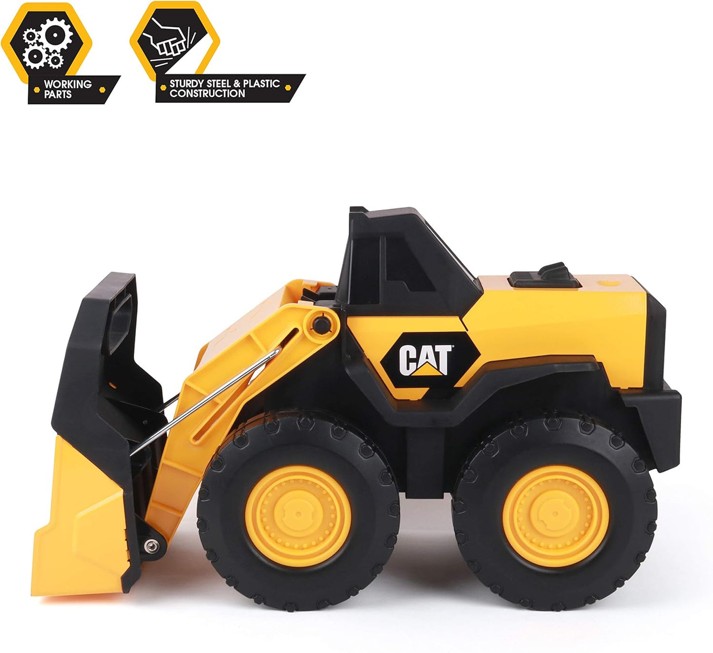 Cat Construction Toys, Real Steel Max Wheel Loader 16” – Real Steel Body, Working Arm & Bucket, Oversize All-Terrain Wheels, Heavy-Duty Construction Vehicle for Indoor/Outdoor Play, Kids Ages 3 +