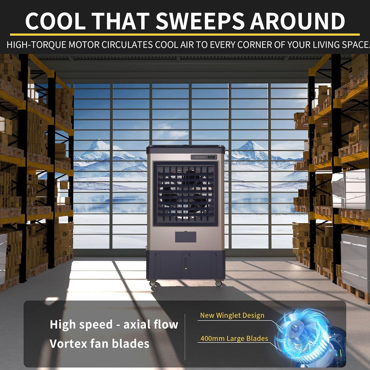 Lightly Used w/ DMG - Swamp Cooler, 4800CFM Portable Evaporative Air Cooler with Continuous Auto Fill, Commercial Use, 41 Inch - Retail $350