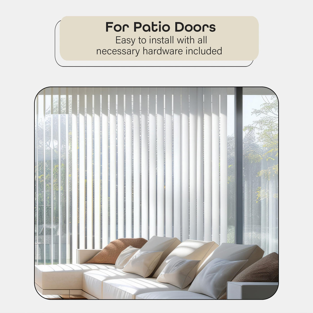 Vertical Hard Window Patio Blinds - White, 84" L x 78" W Plain & 3-1/2-Inch Vane - Easy Installation for All Patio Doors, Hardware Included - Aluminum Track for Durability, Anti-Static Slats