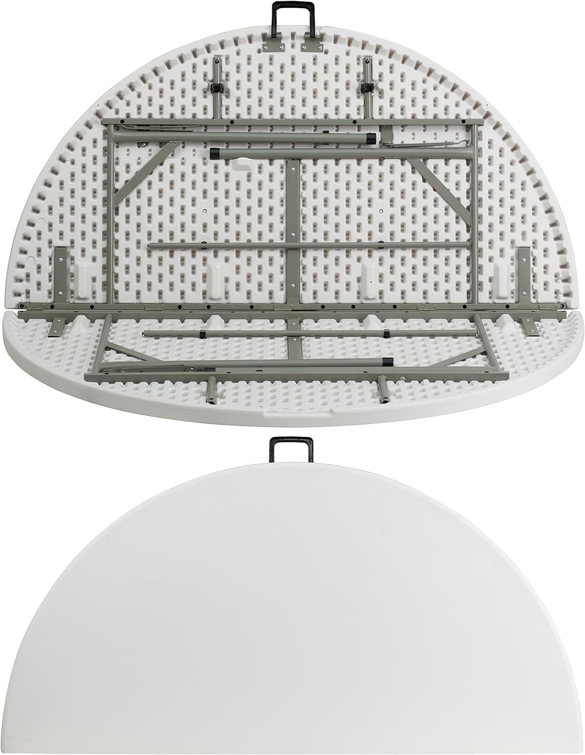 NEW - Flash Furniture Scarborough 5' Round Plastic Folding Event Table with Carrying Handle, Bi-Fold Portable Banquet Table for Indoor/Outdoor Events, White - Retail $147