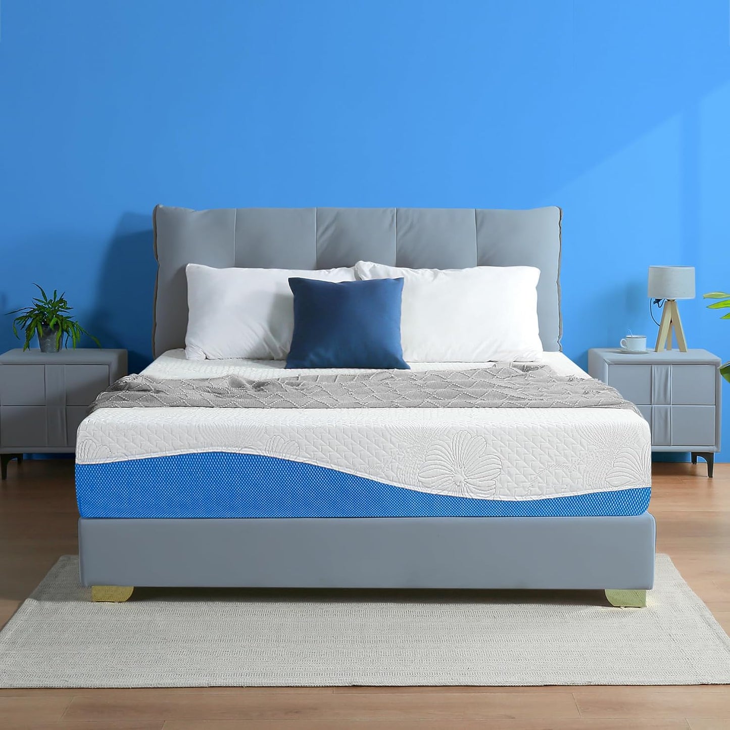 NEW - Olee Sleep 10 Inch CAL KING Gel Memory Foam Mattress, Gel Infused for Comfort and Pressure Relief, CertiPUR-US Certified, Bed-in-a-Box, Medium Firm, Blue, Cal King Size - Retail $347