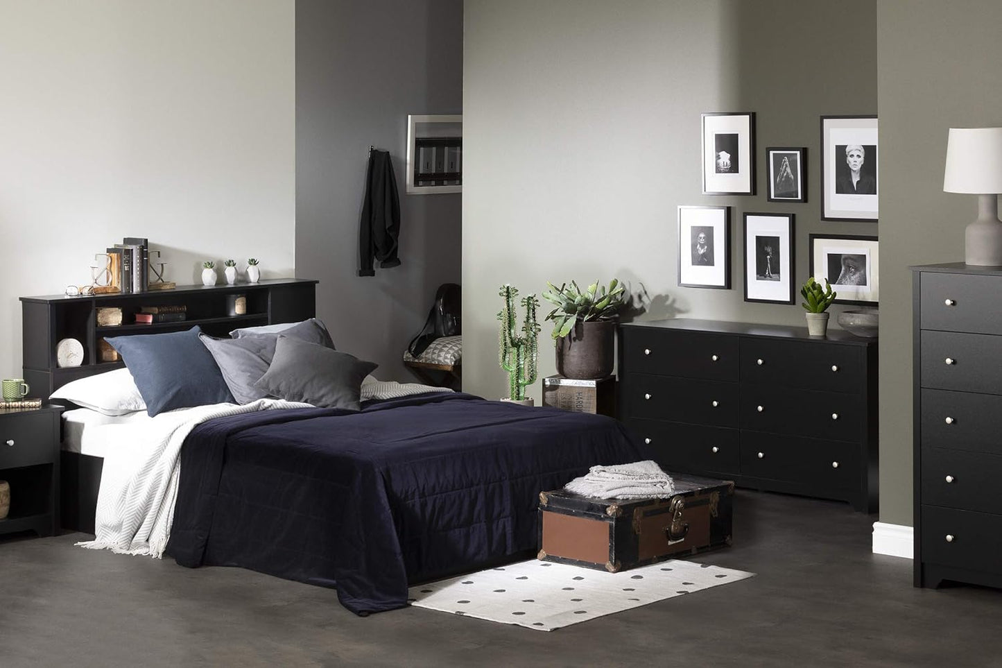 NEW w/ minor dmg - South Shore Vito Collection 6-Drawer Double Dresser, Black with Matte Nickel Handles, Pure Black - Retail $259