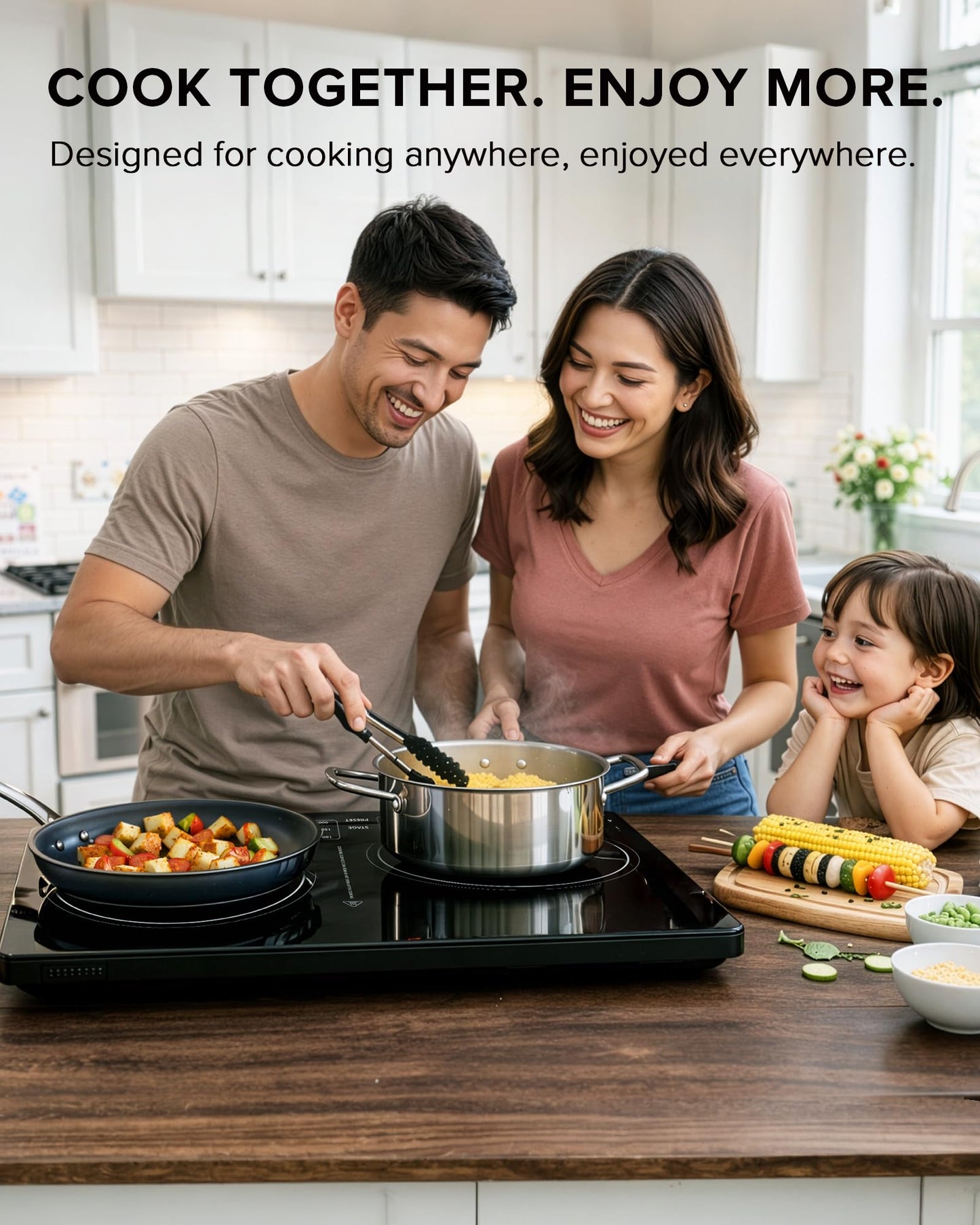 Nuwave PIC Double Portable Induction Cooktop, 900W/1500W/1800W Options, Two 8” Heating Zones, 106 Precise Temperatures from 50°F–575°F in 5°F Increments, Shatter-Resistant Ceramic Glass
