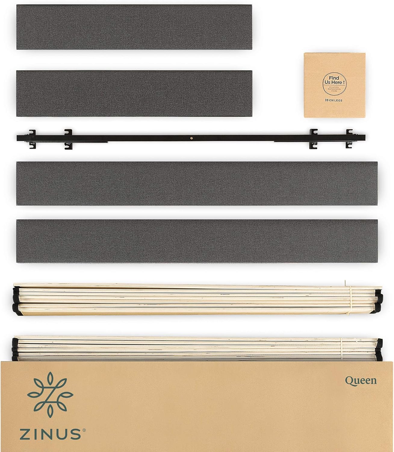 ZINUS QUEEN Curtis Upholstered Platform Bed Frame, Mattress Foundation, Wood Slat Support, No Box Spring Needed, Easy Assembly, Grey