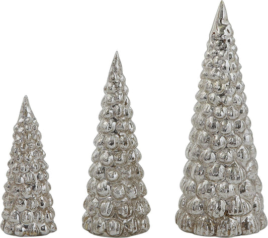 Creative Co-op Glass Set of Tree Figurine, Silver 9 inch