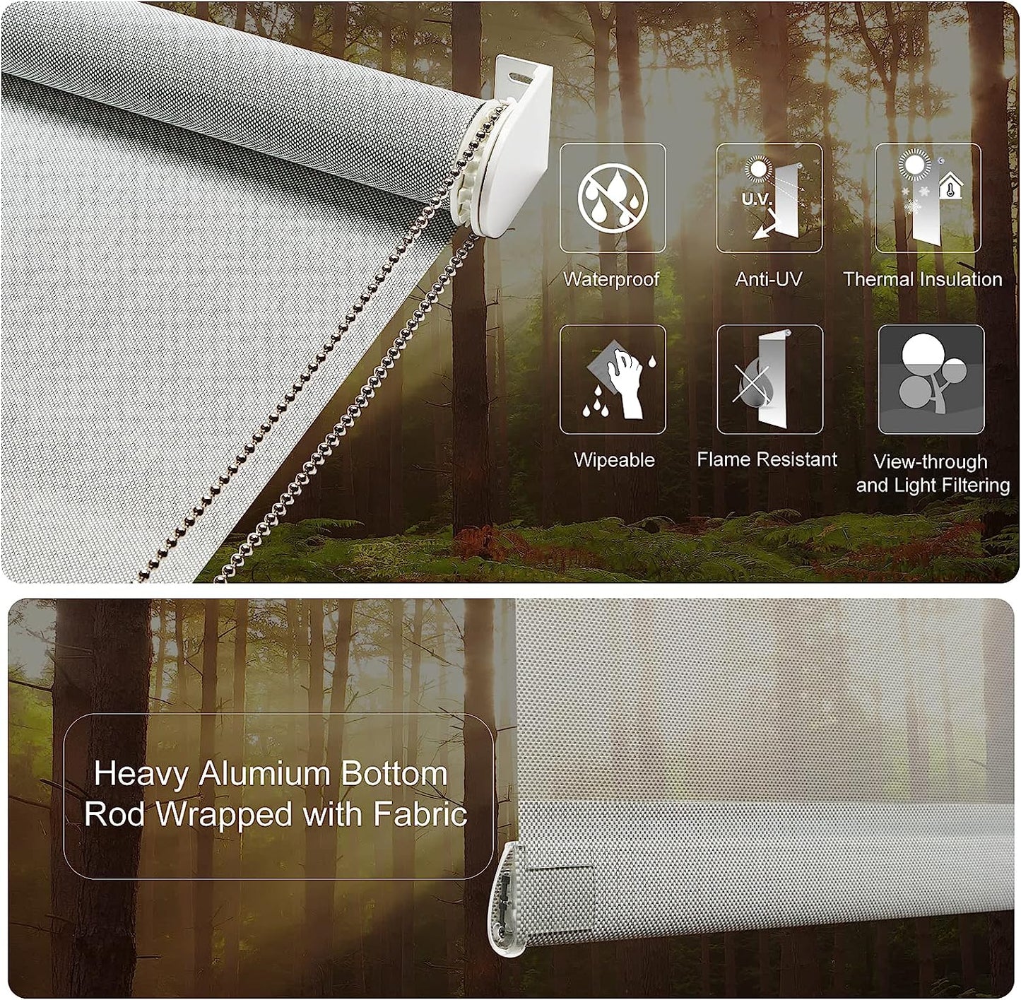 NEW - Persilux Solar Roller Shades Blinds for Windows Shades (31" W x 72" H, Grey) Flame Retardant, Light Filtering View Through Sheer Shades for Home, Easy to Install - Retail $49