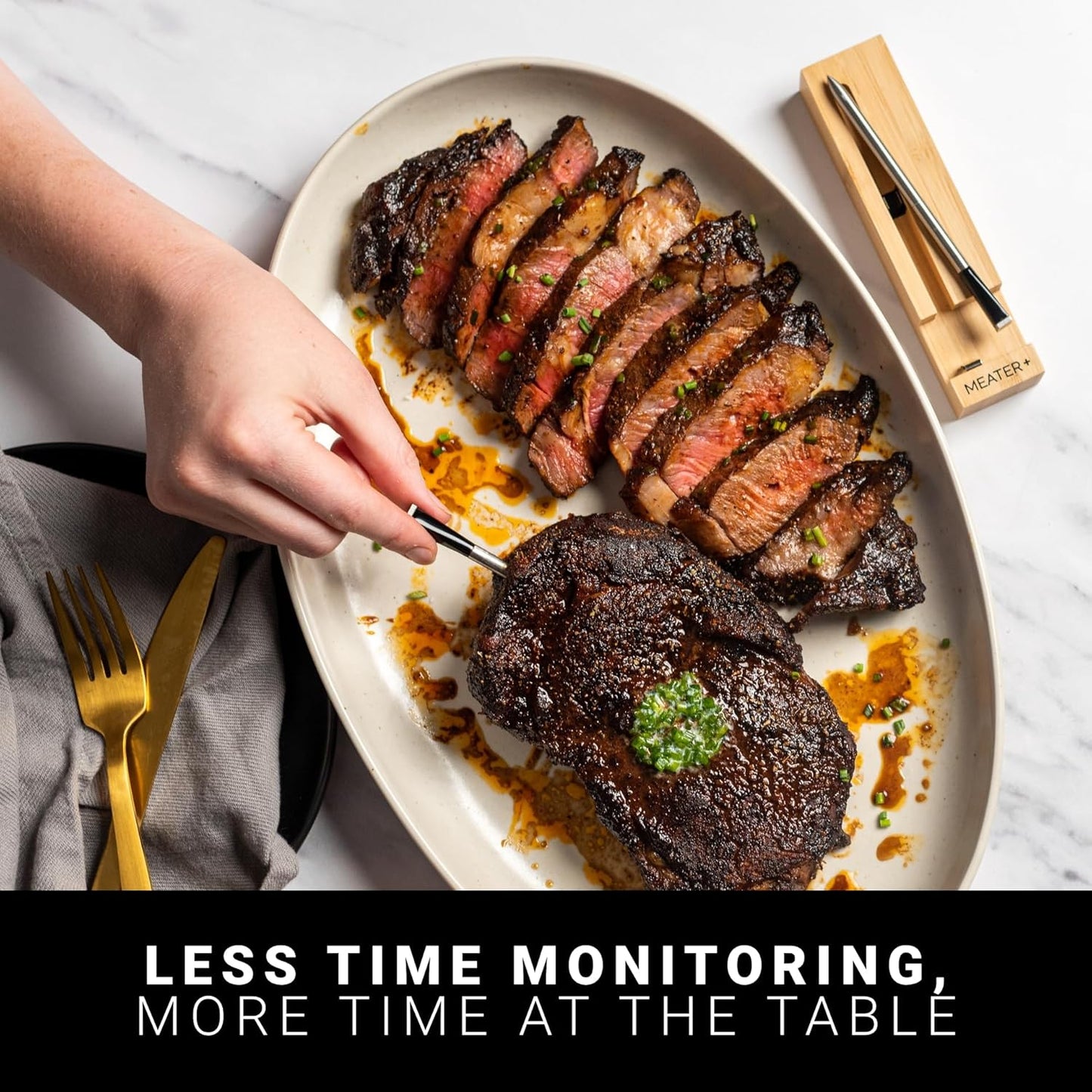 NEW - MEATER Plus: Smart Bluetooth Wireless Meat Thermometer Digital | BBQ, Grill, Oven, Smoker, Air Fryer, Kitchen | Perfect for Steak, Chicken, Turkey, and More | Delicous Recipes in App