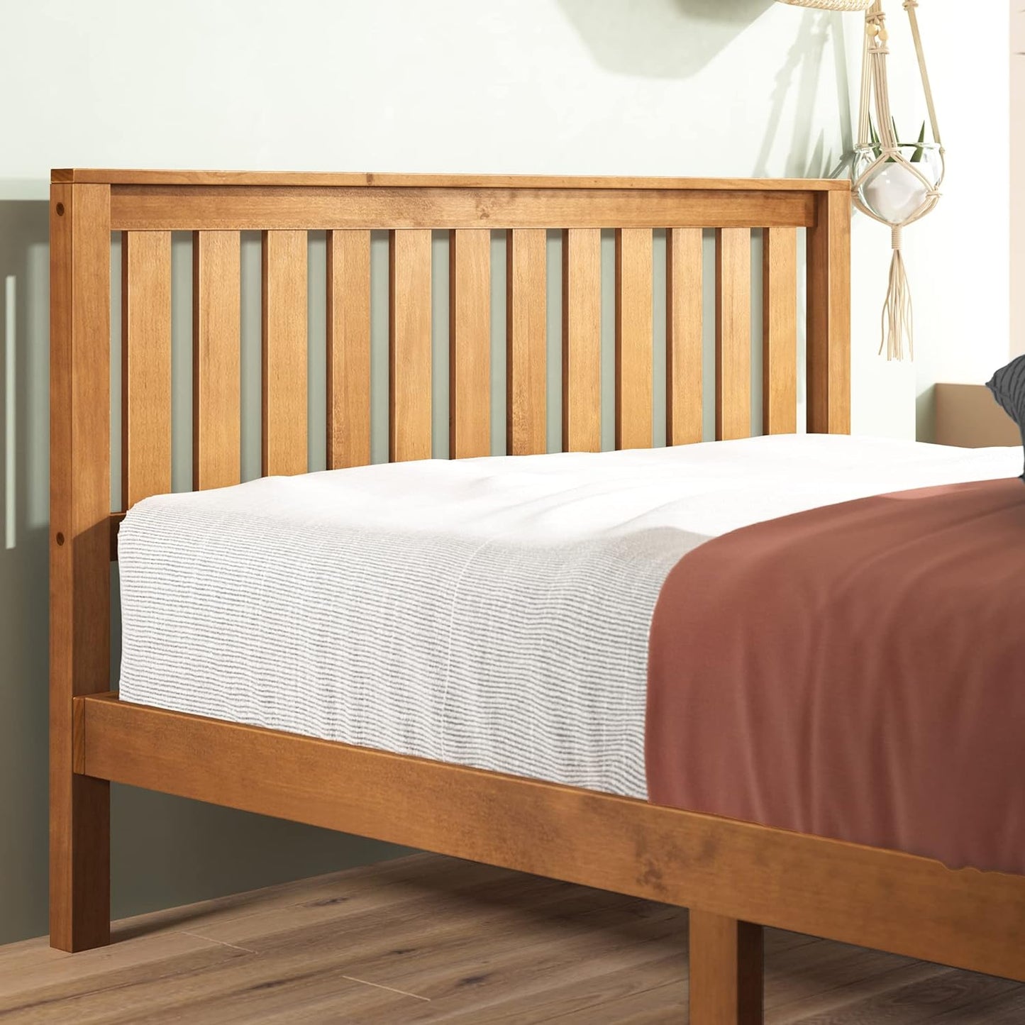 NEW - ZINUS Alexia Wood Platform Bed Frame with headboard, Solid Wood Foundation with Wood Slat Support, No Box Spring Needed, Easy Assembly, Rustic Pine, Queen - Retail $259