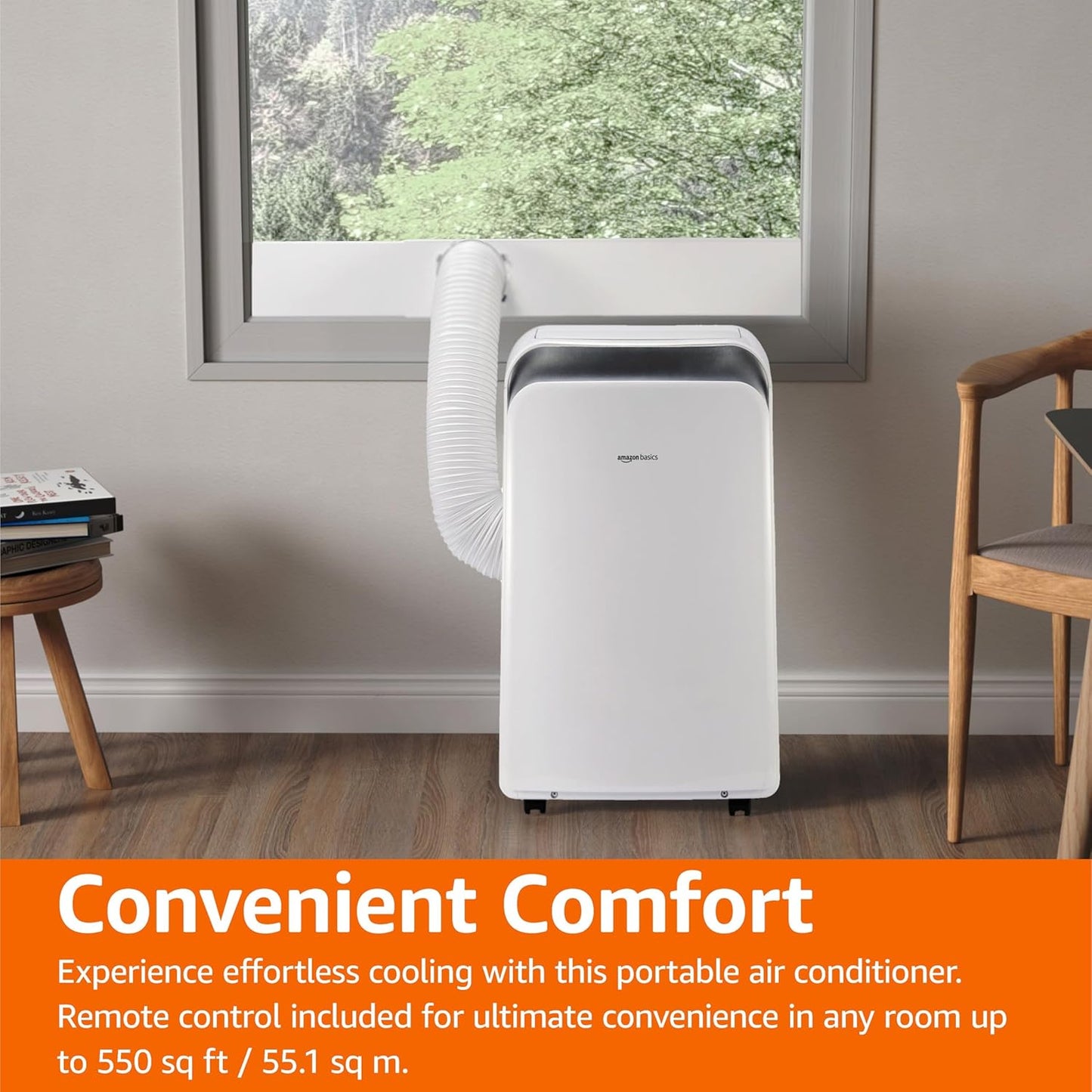 Amazon Basics 4-In-1 Portable AC (Air Conditioner), with Cool/Heat/Dry (Dehumidifier)/Fan-Only Functions, Auto Mode, Sleep Mode, Timer, Cools 550 Sqf, 13,000 BTU (ASHARE)/10000 BTU (SACC), White