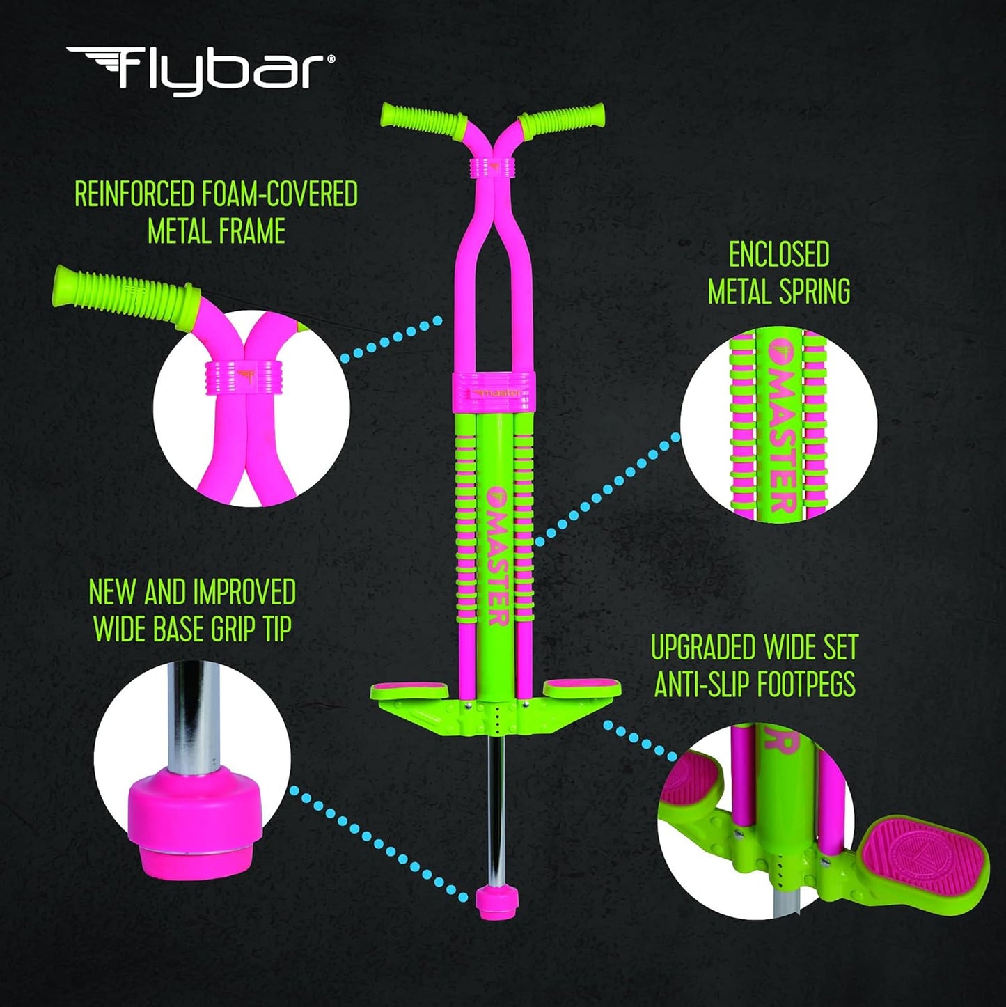 Flybar Master Pogo Stick for Kids, Ages 9+, 80 to 160 Pounds, Easy Grip Handles, Anti-Slip Pegs, Outdoor Toys for Boys, Jumper Toys for Girls, Outside Toys for Kids, Tweens and Teens - Retail $49