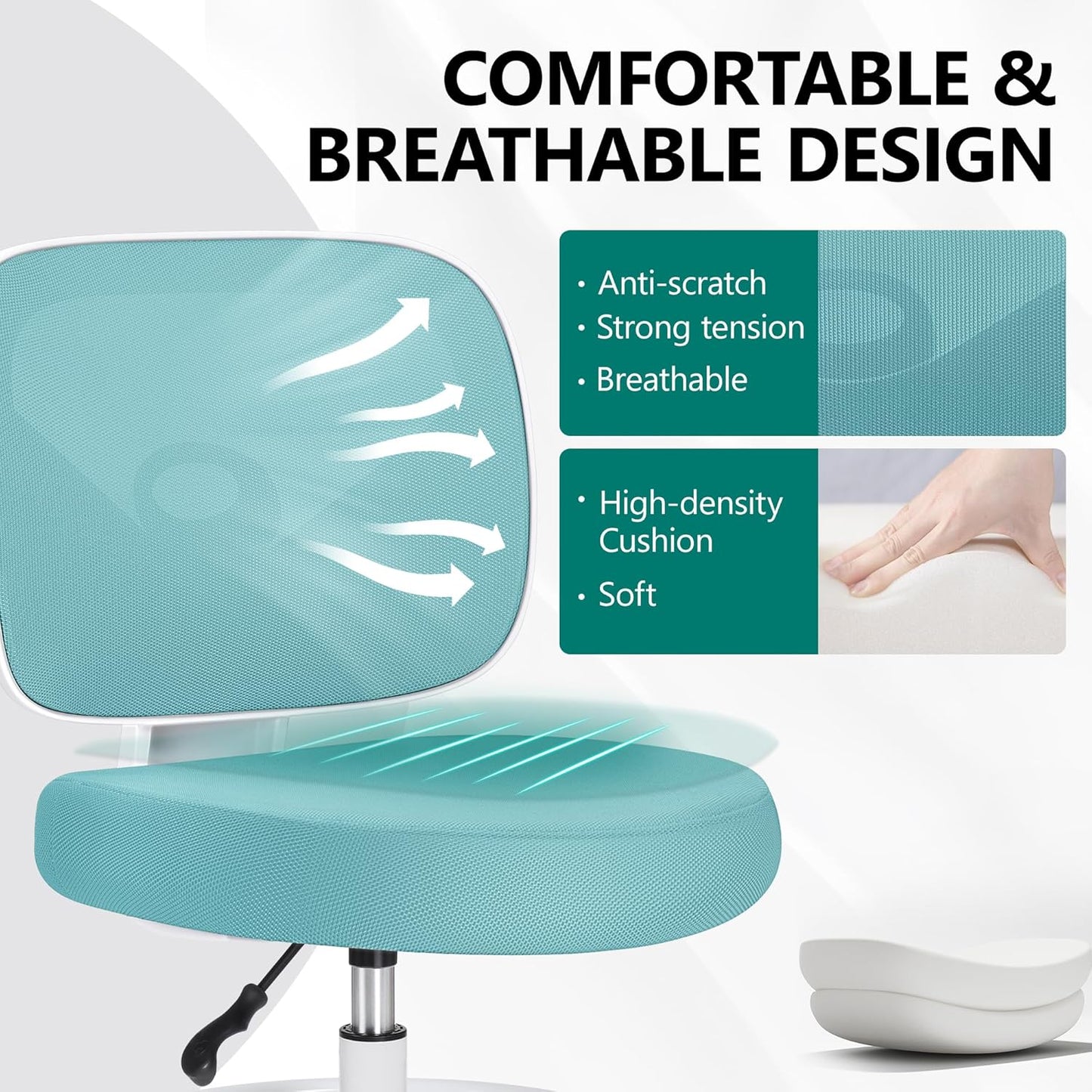 Primy Office Drafting Chair Armless, Tall Office Desk Chair Adjustable Height and Footring, Low-Back Ergonomic Standing Desk Chair Mesh Rolling Tall Chair for Art Room, Office or Home(Teal)