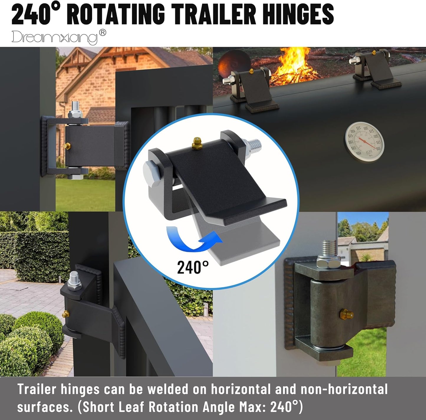 Weld on Trailer Hinges, Heavy Duty Dump Truck Trailer Metal Gate Hinges with Grease Zerk Fitting, Strap Style Short Leaf Truck Gate Hinges (4 Pack)