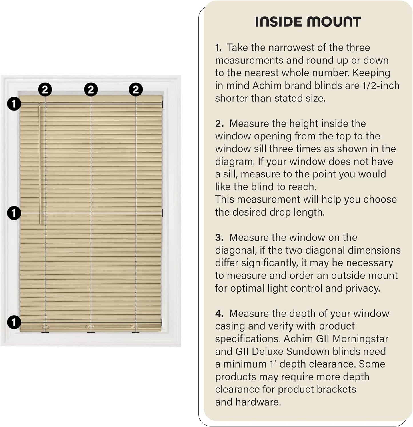 NEW - Cordless Room Darkening Mini Blind - 48 Inch Width, 64 Inch Length, 1" Slat Size - Gray - Cordless GII Deluxe Sundown Horizontal Windows Blinds for Interior by Achim Home Decor - Retail $38