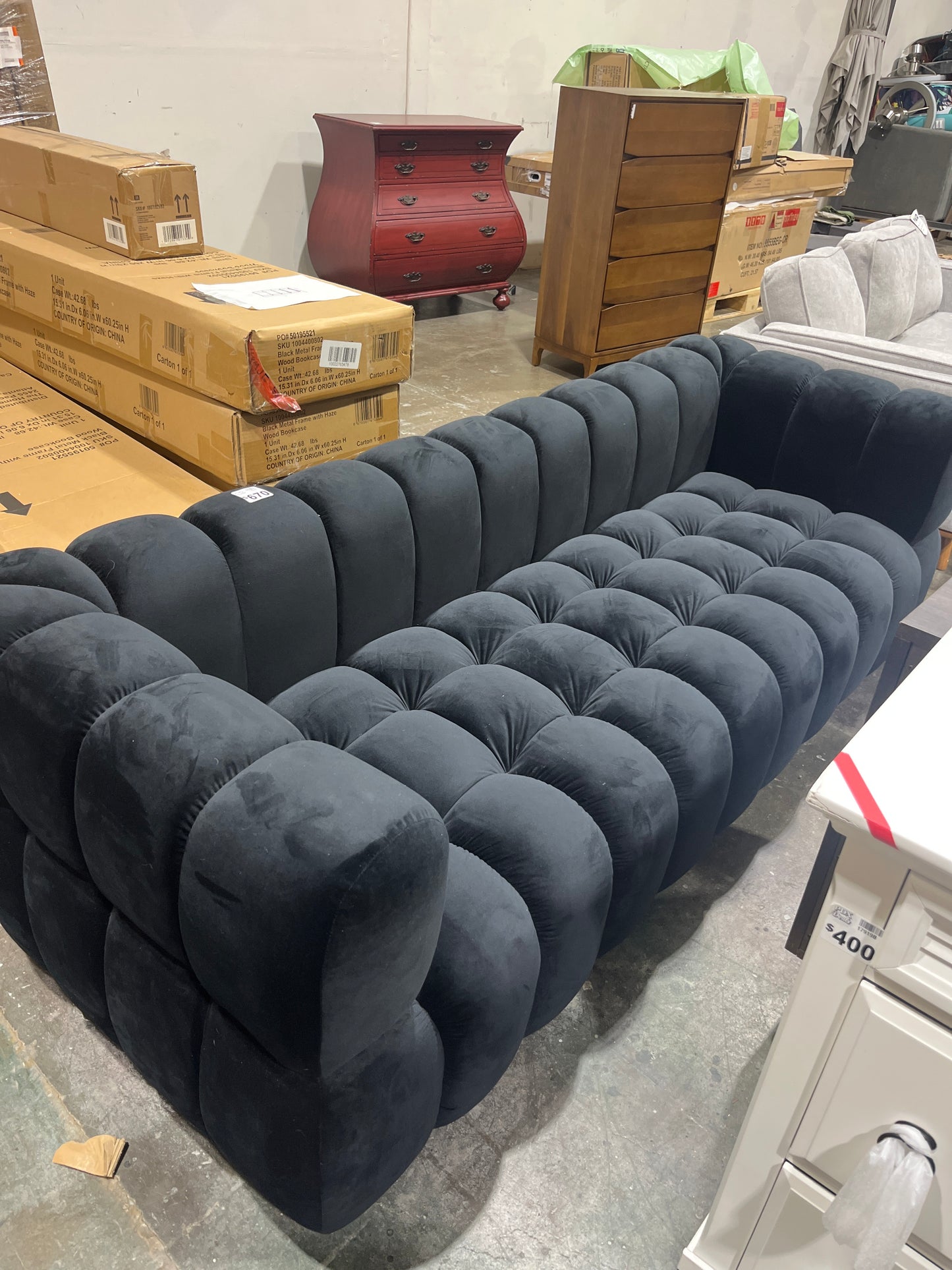 Carlan 91" Velvet Tuxedo Arm Sofa