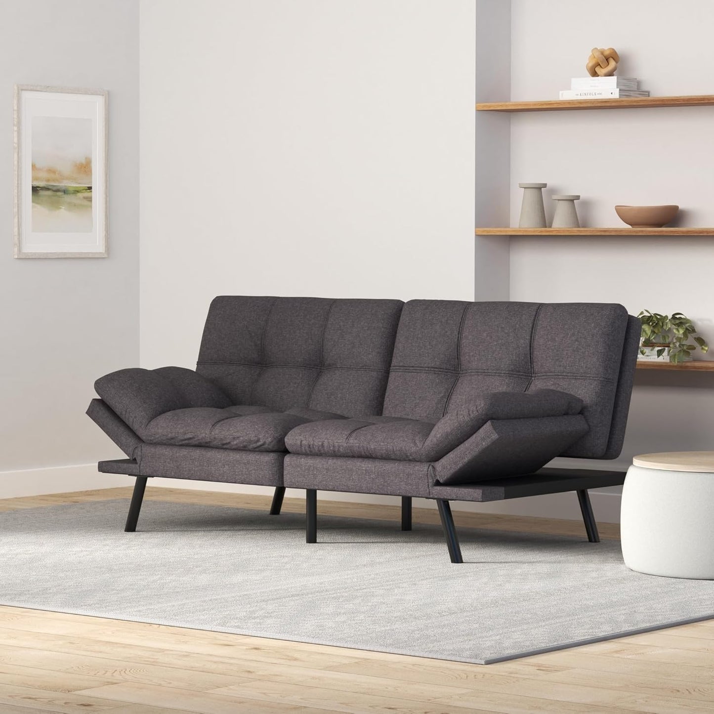 MUUEGM Futon Sofa Bed Couch Memory Foam Futon Convertible Couch Bed Sleeper,Modern Love Seat Daybed Sofa for Living Room,Small Space,Office,71",Adjustable Backrests Armrests,Grey