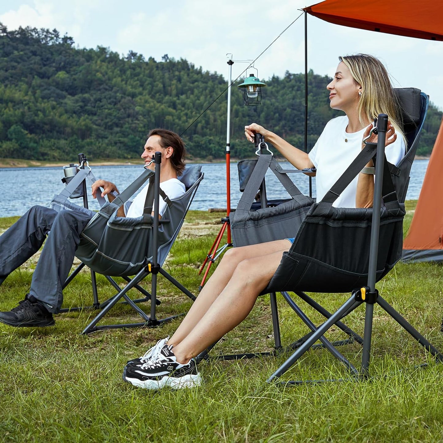 NEW - TIMBER RIDGE Hammock Camping Chair with Adjustable Backrest, Heavy Duty Folding Hammock Chair Supports 300lbs, Portable Hammock Chair for Camping, Travelling and Patio, Grey - Retail $79