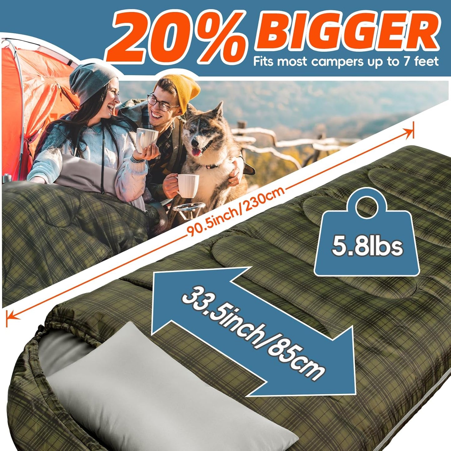 MEREZA 0 Degree Winter Sleeping Bag for Adults Kids with Pillow, Cold Weather Sleeping Bag for 4 Season Camping Hiking Backpacking Sleeping Bags for Big and Tall