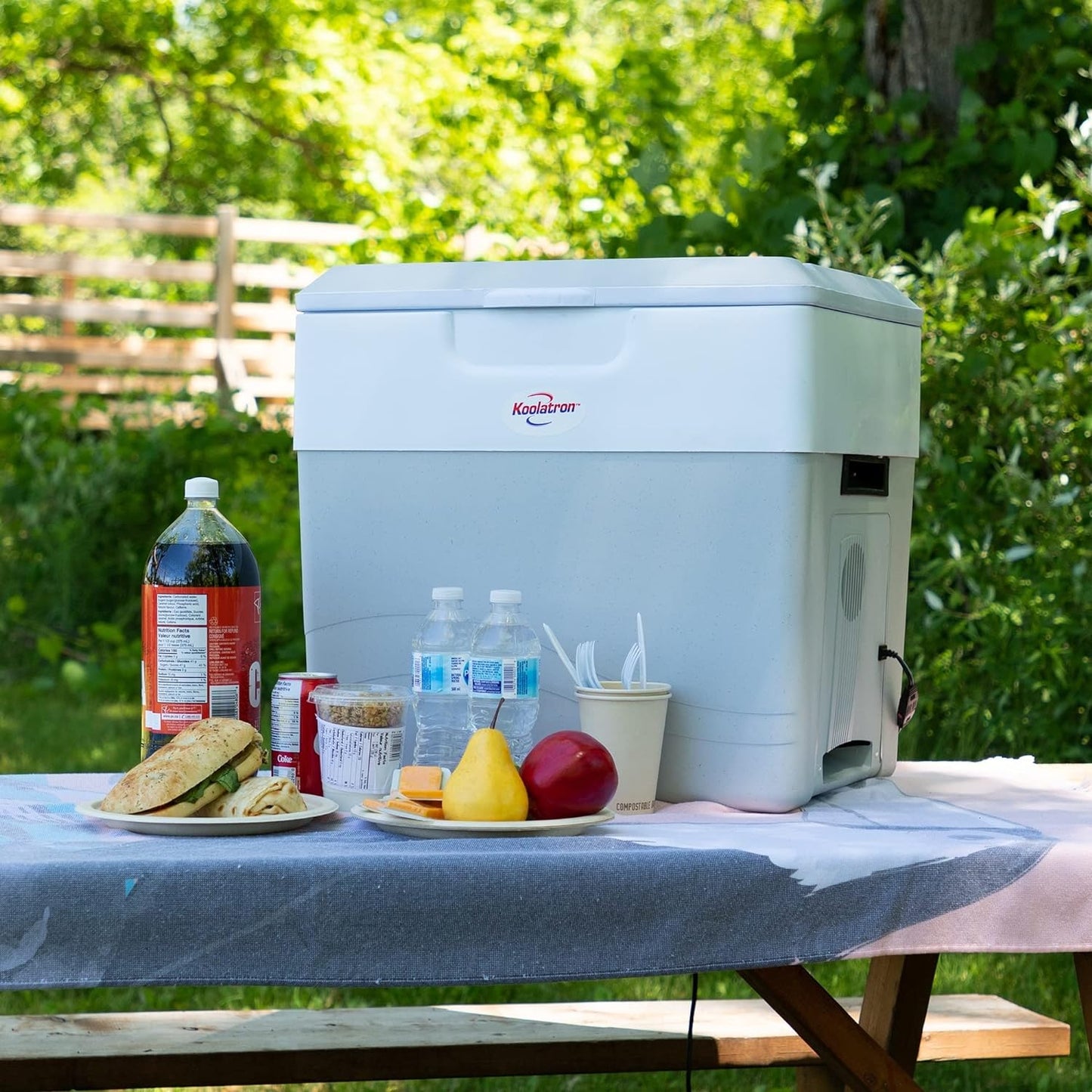 NEW - Koolatron Electric Portable Cooler Plug in 12V Car Cooler/Warmer 49 qt (52 L), No Ice Thermo Electric portable Fridge for camping, Travel Road Trips Trucking with 12 Volt DC Power Cord, Gray/White. - Retail $190