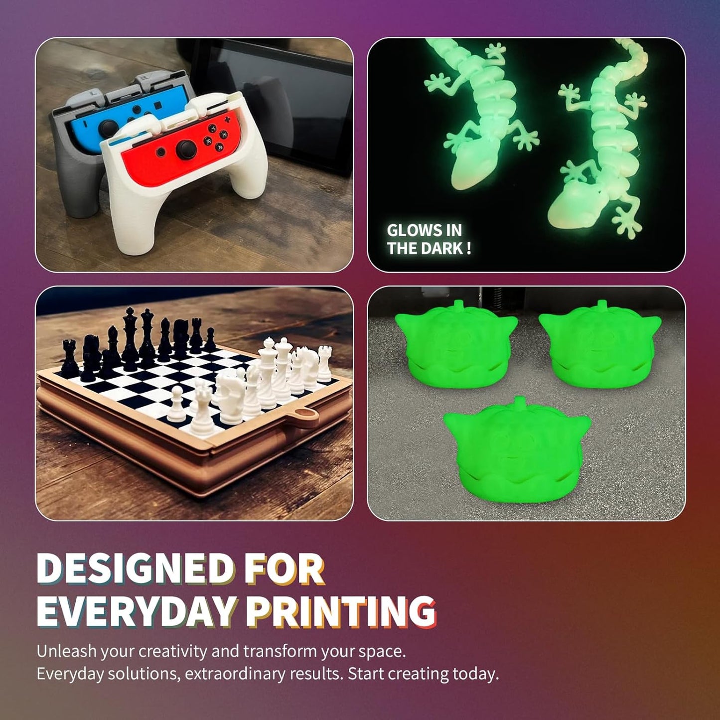 OVERTURE Glow PLA 3D Printer Filament Fluorescent Green 1.75mm, 1-Pack