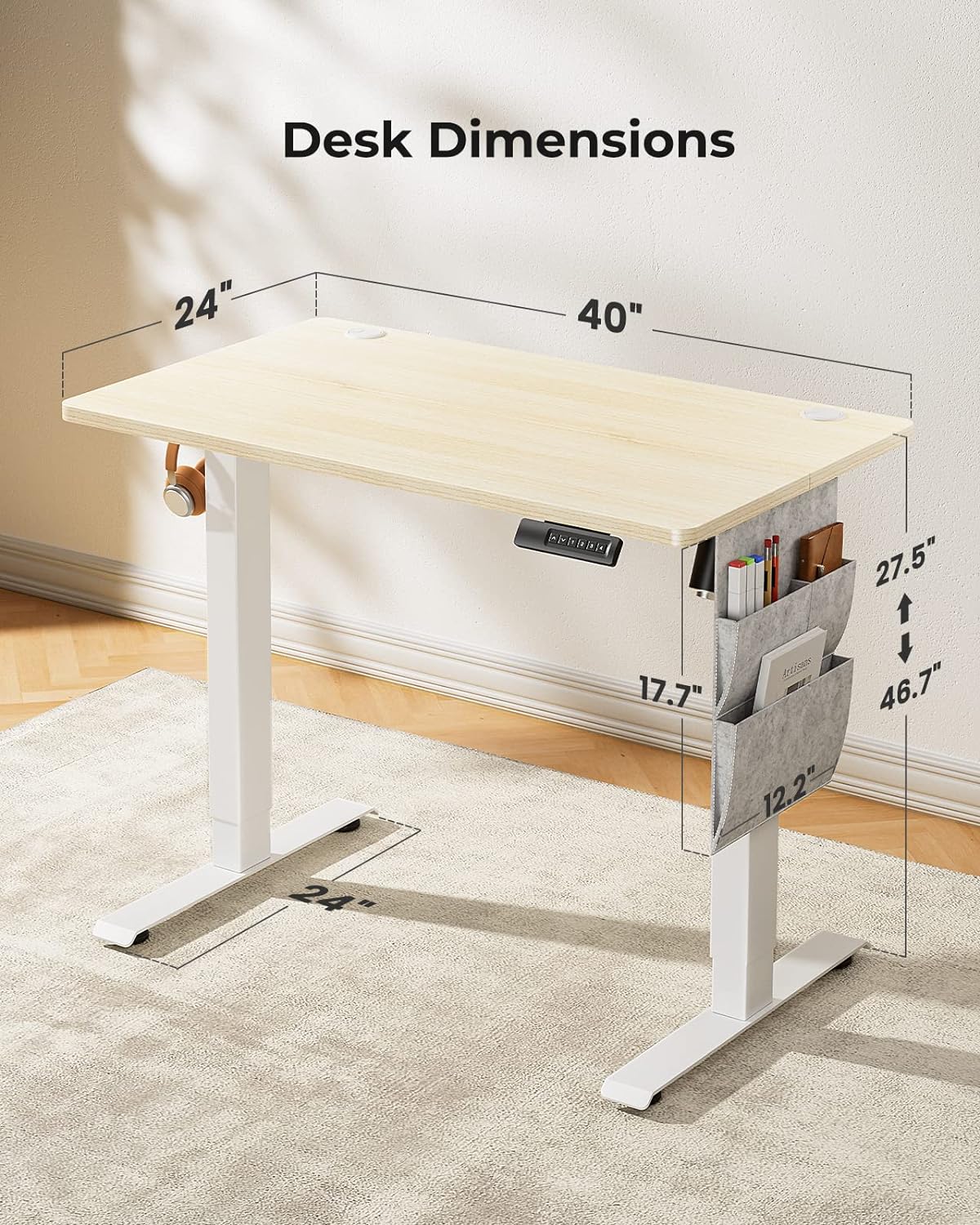 NEW - Marsail Standing Desk Adjustable Height, Electric Standing Desk, Stand up Desk with Storage Bag,Headphone Hook for Computer Workstations Desk Memory Preset - Retail $179