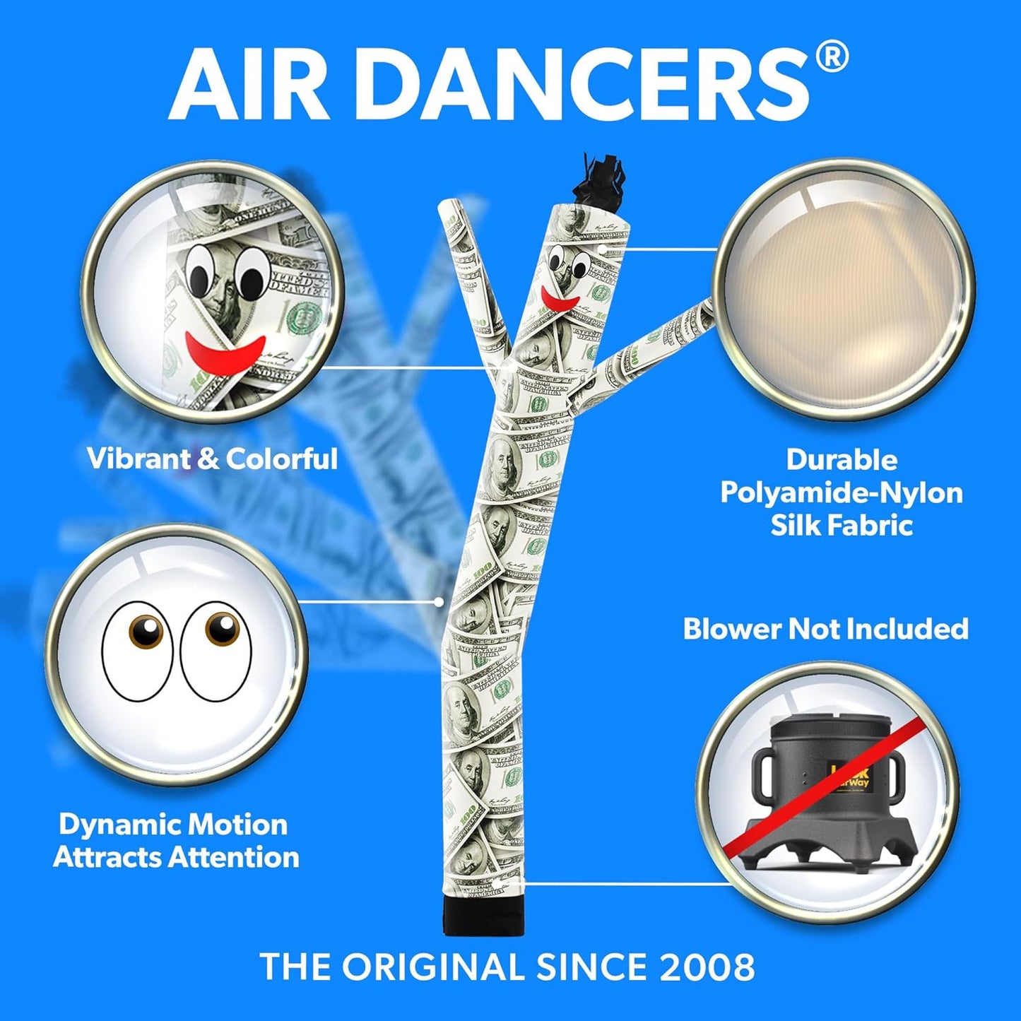 LookOurWay Air Dancers Inflatable Tube Man Attachment - 10 Feet Tall Wacky Waving Inflatable Dancing Tube Guy for Business Promotion - Blower Not Included - Character Money Themed - Billionaire