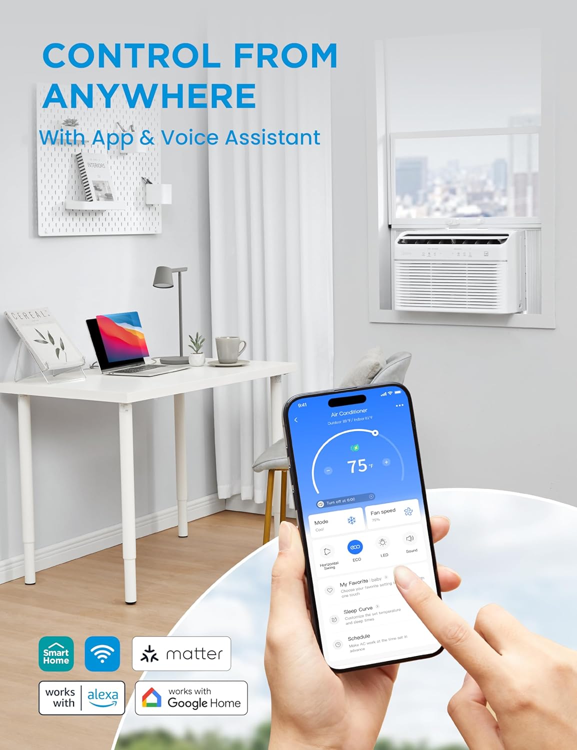 NEW - Midea MAW12HV1CWT EasyCool Smart Inverter Air Conditioner Window Unit with Heat, 12,000 BTU, White - Retail $469