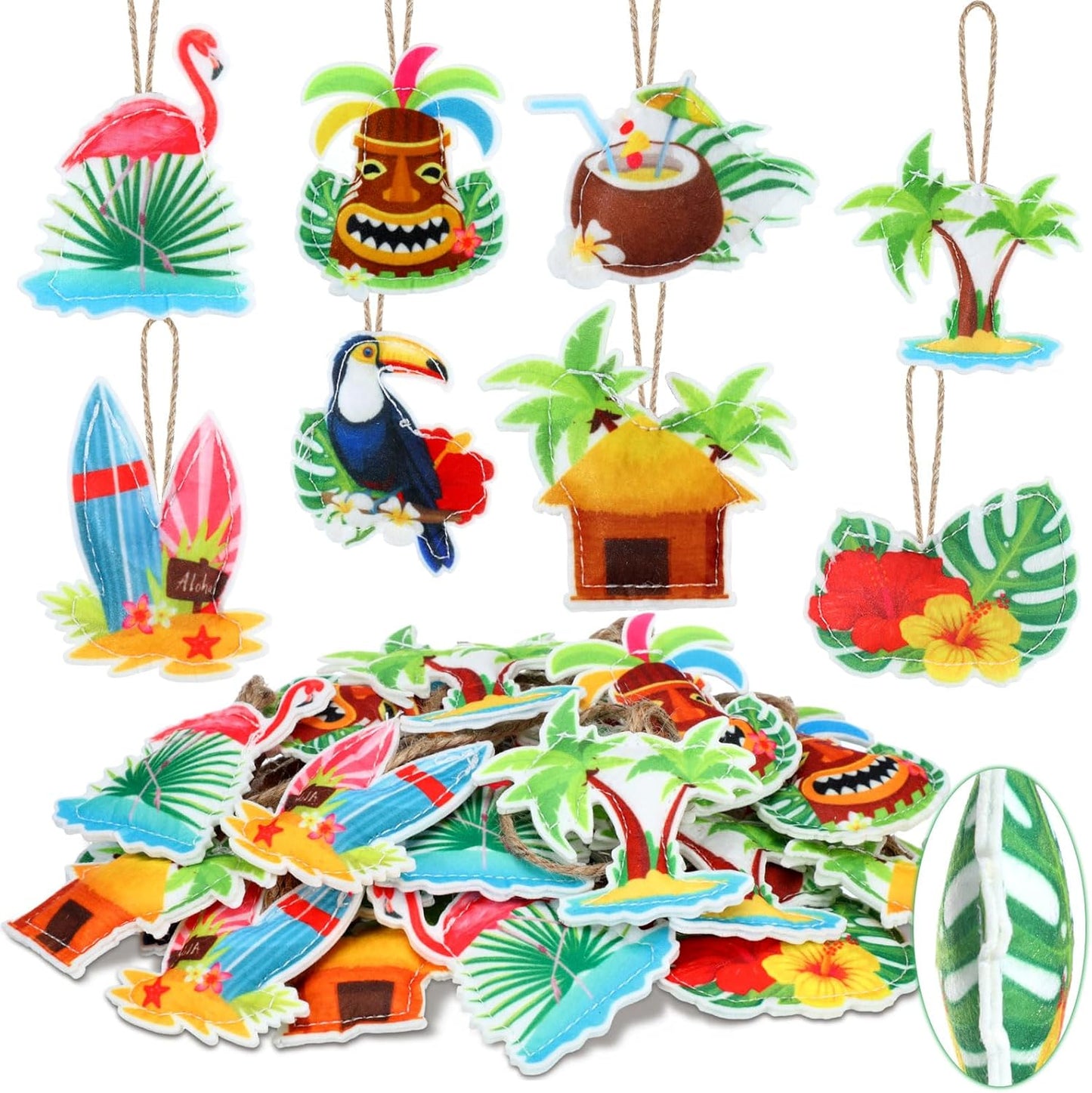 24 Pcs Summer Tree Decorations Felt Hanging Ornaments Hawaiian Luau Party Hanging Decorations Tropical Palm Flamingo Sign for Floral Tropical Summer Beach Pool Birthday Party Supplies