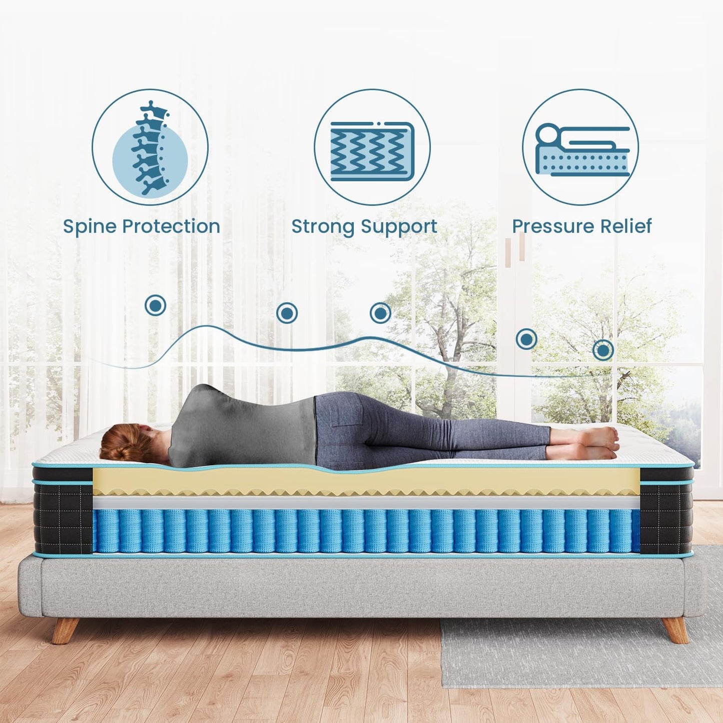 NEW - Povirt QUEEN Mattress, 12 Inch Hybrid Queen Size Mattress in a Box, Cool Memory Foam and Pocket Coils Innerspring Mattress for Pressure Relief & Motion Isolation, Medium Firm Feel - Retail $264