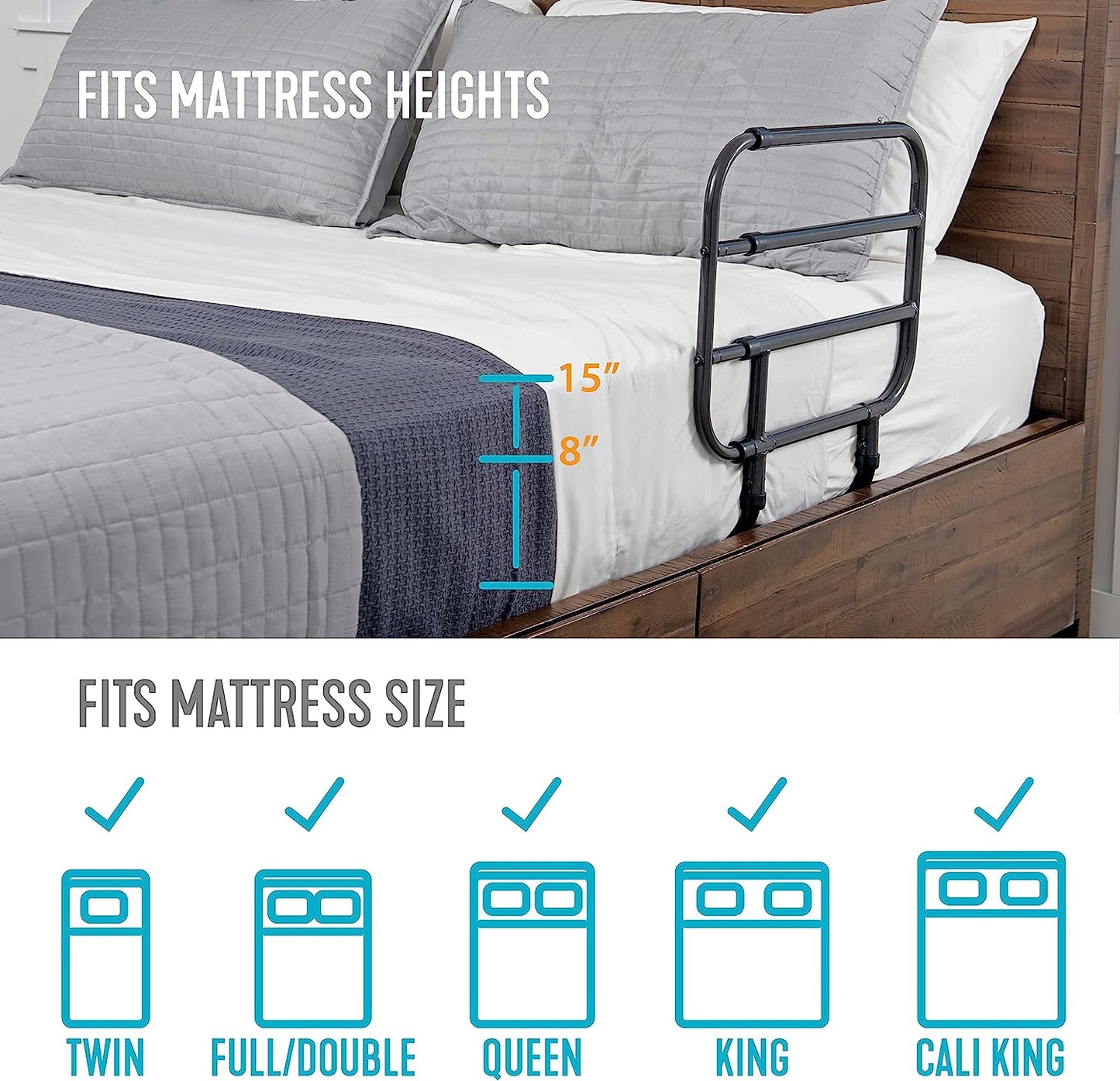 NEW - Able Life Bedside Extend-A-Rail, Adjustable Senior Bed Safety Rail and Bedside Standing Assist Grab Bar - Retail $89