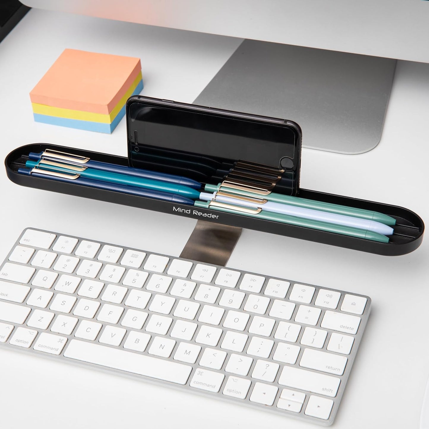 Mind Reader Over Keyboard Shelf, Desktop Organizer, Phone Holder, Storage, Phone Holder, Office, 13" L x 2" W x 3.5" H, Black