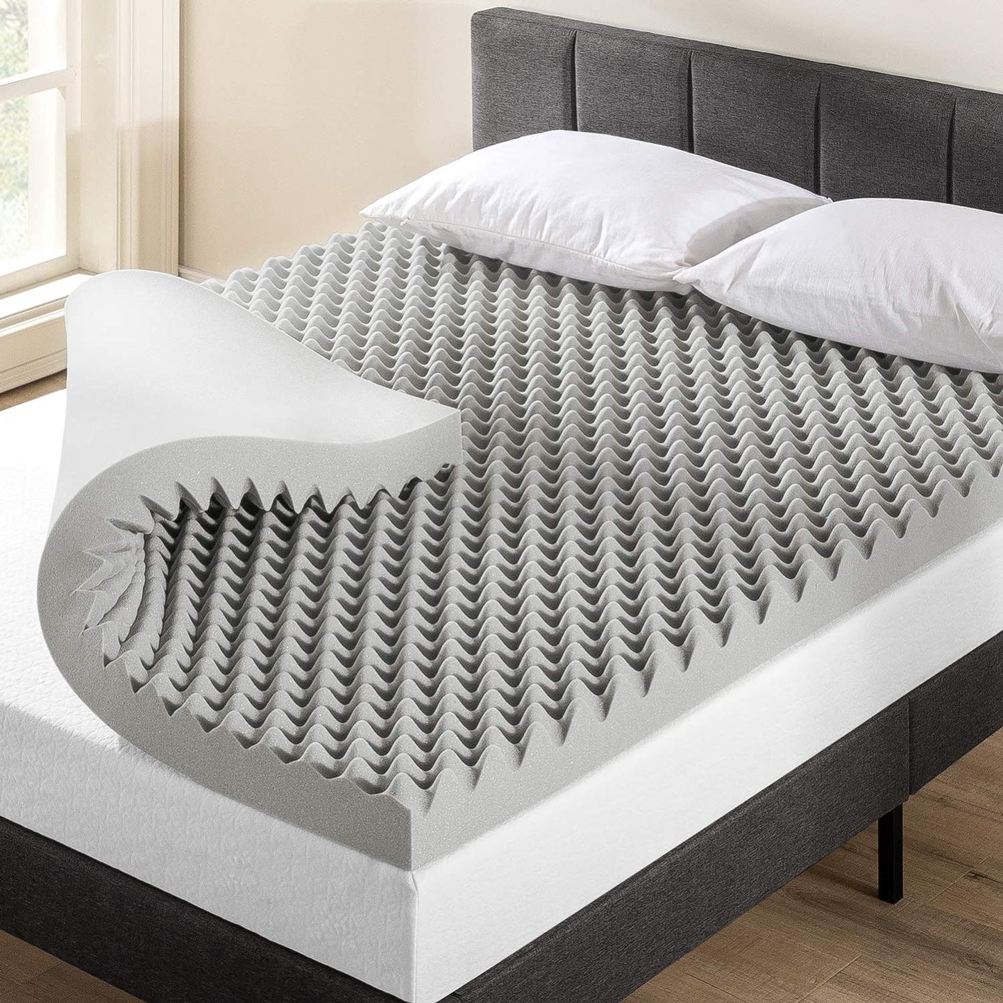 NEW - Best Price Mattress Mellow FULL 4 Inch Egg Crate Memory Foam Mattress Topper with Infusion, Charcoal Grey - Retail $81