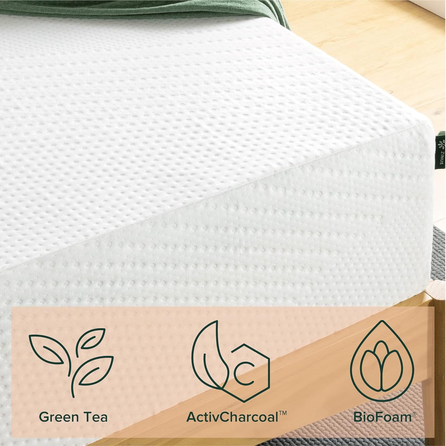 NEW - ZINUS 12 Inch Green Tea Essential Memory Foam, Queen, White - Retail $329