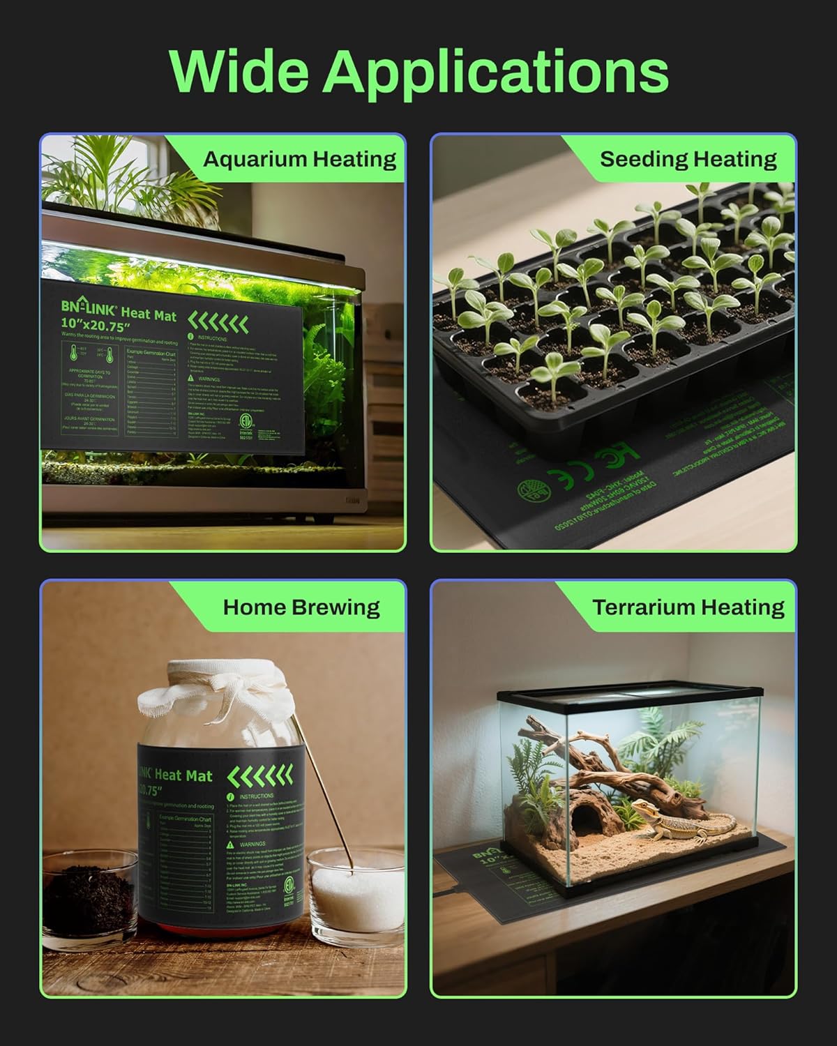 BN-LINK Durable Seedling Heat Mat for Seed Starting 10" x 20.75", Waterproof Warming Mat Plant Heating Pad for Seed Germination, Indoor Growing, Hydroponic, Greenhouse, ETL Listed