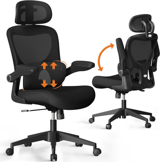 NEW - SUNNOW Mesh Office Chair, Ergonomic Desk Chair with Adjustable Lumbar Support & Flip-up Armrest, Comfort Wide Seat, High-Back Computer Task Chair for Home Office Student - Retail $159