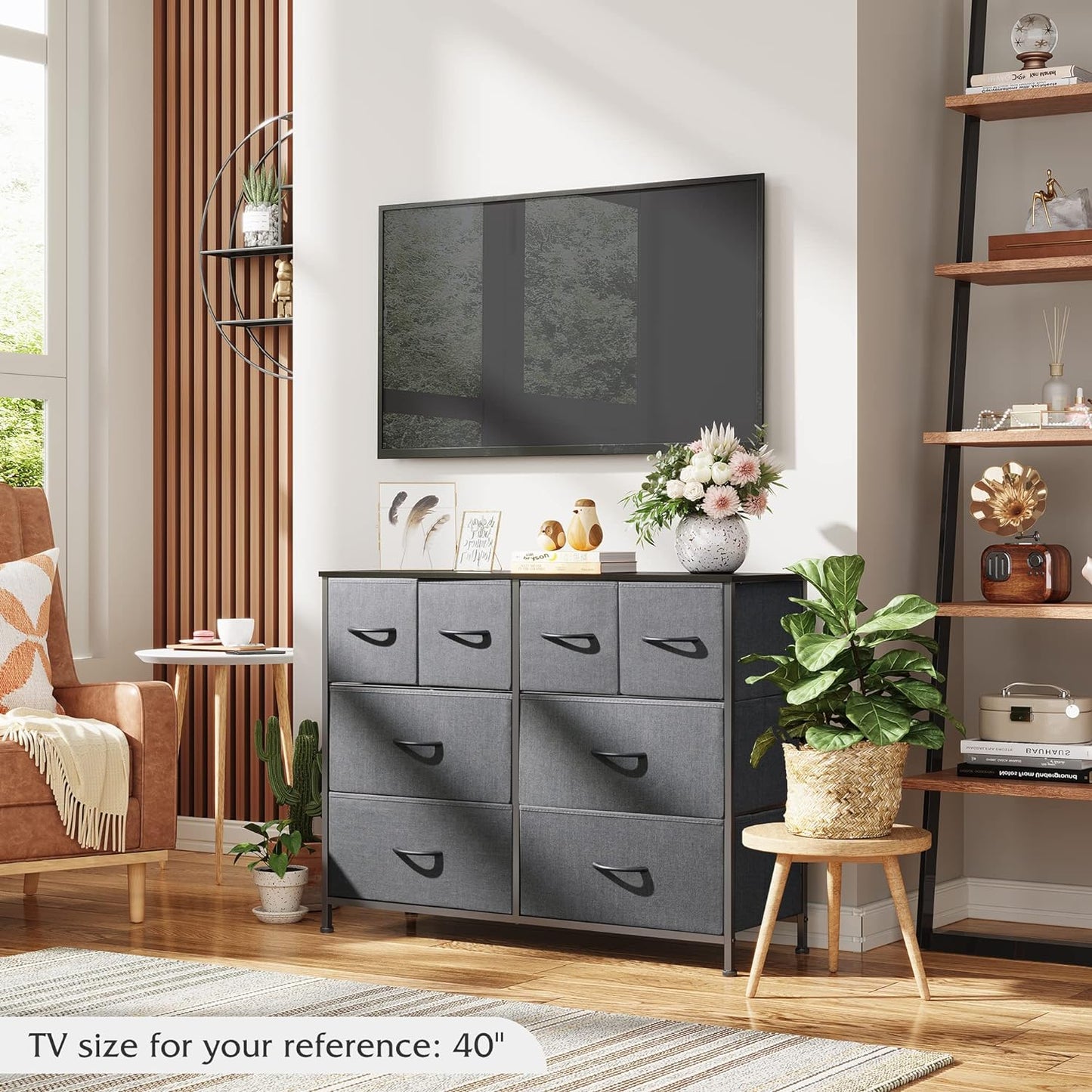 NEW - WLIVE Dresser for Bedroom with 8 Drawers, Wide Fabric Dresser for Storage and Organization, Bedroom Dresser, Chest of Drawers for Living Room, Closet, Hallway, Dark Grey - Retail $94