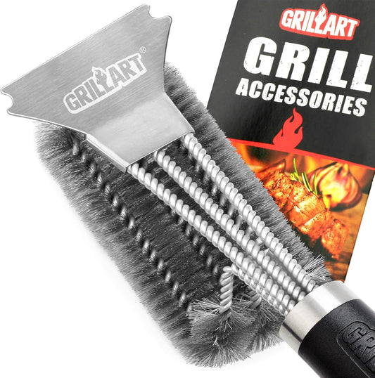 GRILLART Grill Brush and Scraper Tightly-Woven 3 in 1 Wire Bristles, Safe 18” Long Handle Heavy-Duty Stainless Cleaning Tool, Outdoor Grill Barbecue Cleaner BBQ Accessories, Gifts for Men Dad, BR-4516