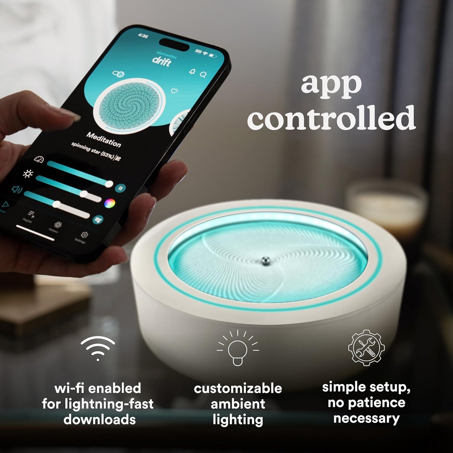 Homedics 11” Drift Sandscape, Compact Size, Zen Garden, Meditation Accessories, Decorative Sandscape, Smart LED Lighting, Wi-Fi Enabled (Cream)