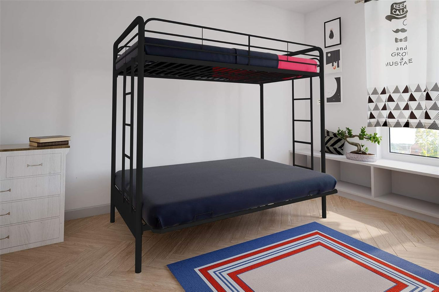 NEW - DHP Sammie Twin over Futon Metal Bunk Bed, Black - Retail $268