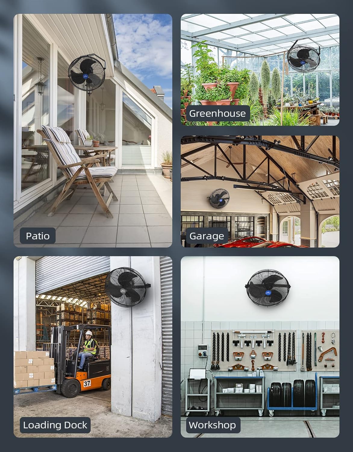 NEW - iLiving 18" Wall Mounted Variable Speed Indoor/Outdoor Weatherproof Fan, Industrial grade for Patio, Greenhouse, Garage, Workshop, and Loading Dock, 6360 CFM, Black - Retail $135