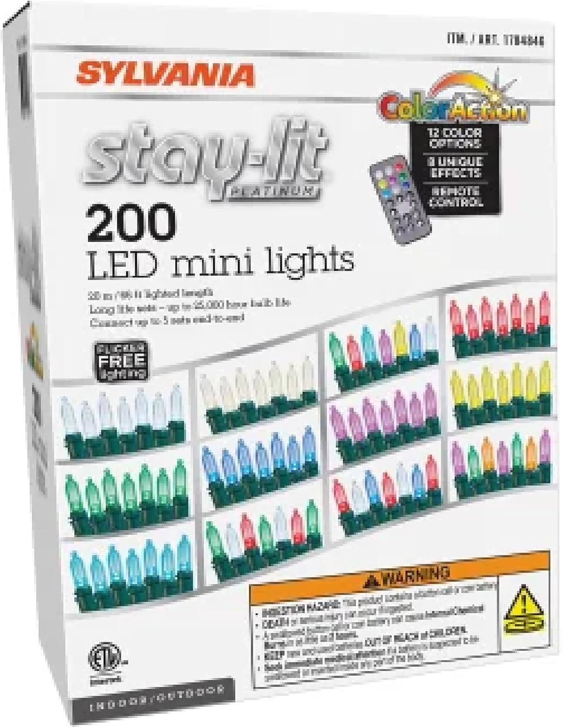 SYLVANIA Stay Lit Platinum Strings Christmas Lights - Color Action Mini Lights - 1 Strings, 200 Lights Per String - Retail $29