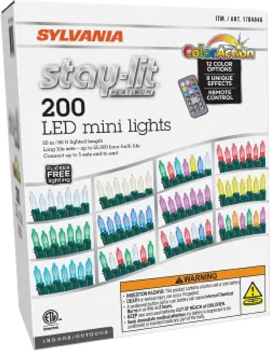 SYLVANIA Stay Lit Platinum Strings Christmas Lights - Color Action Mini Lights - 1 Strings, 200 Lights Per String - Retail $29