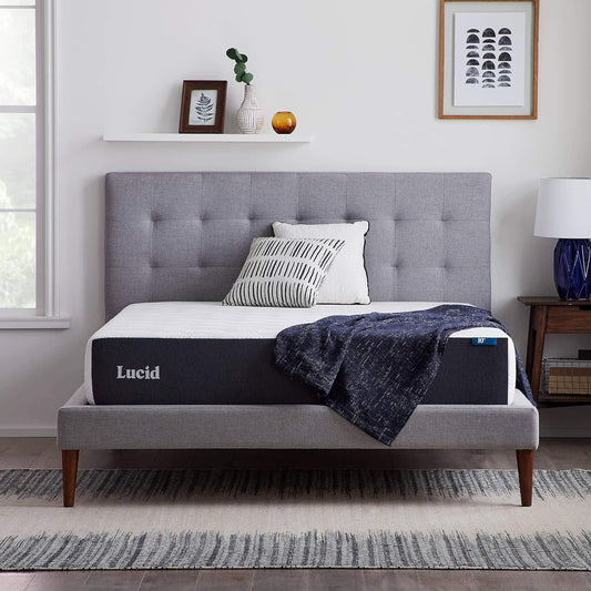 NEW - LUCID 10 Inch QUEEN Memory Foam Mattress - Medium Feel - Bamboo Charcoal and Gel Infusion - Hypoallergenic - Bed in a Box - Temperature Regulating - Pressure Relief - Breathable - Queen Size - Retail $339