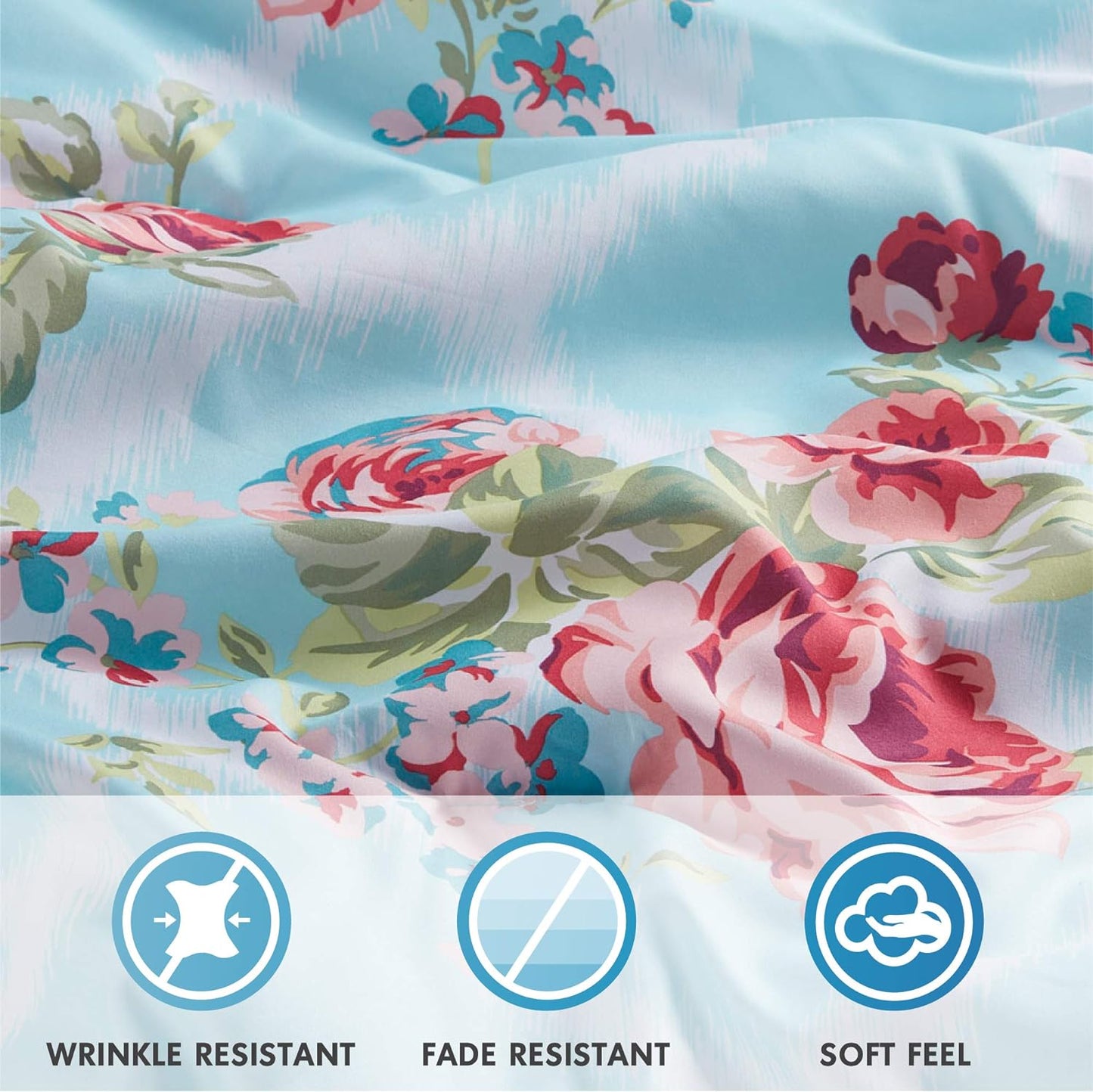 NEW - Comfort Spaces Bed in A Bag FULL - Trendy Casual Design Cozy Comforter with Complete Sheet Set with Side Pocket, All Season Cover, Matching Shams, Natalie, Floral Blue 9 Piece - Retail $56