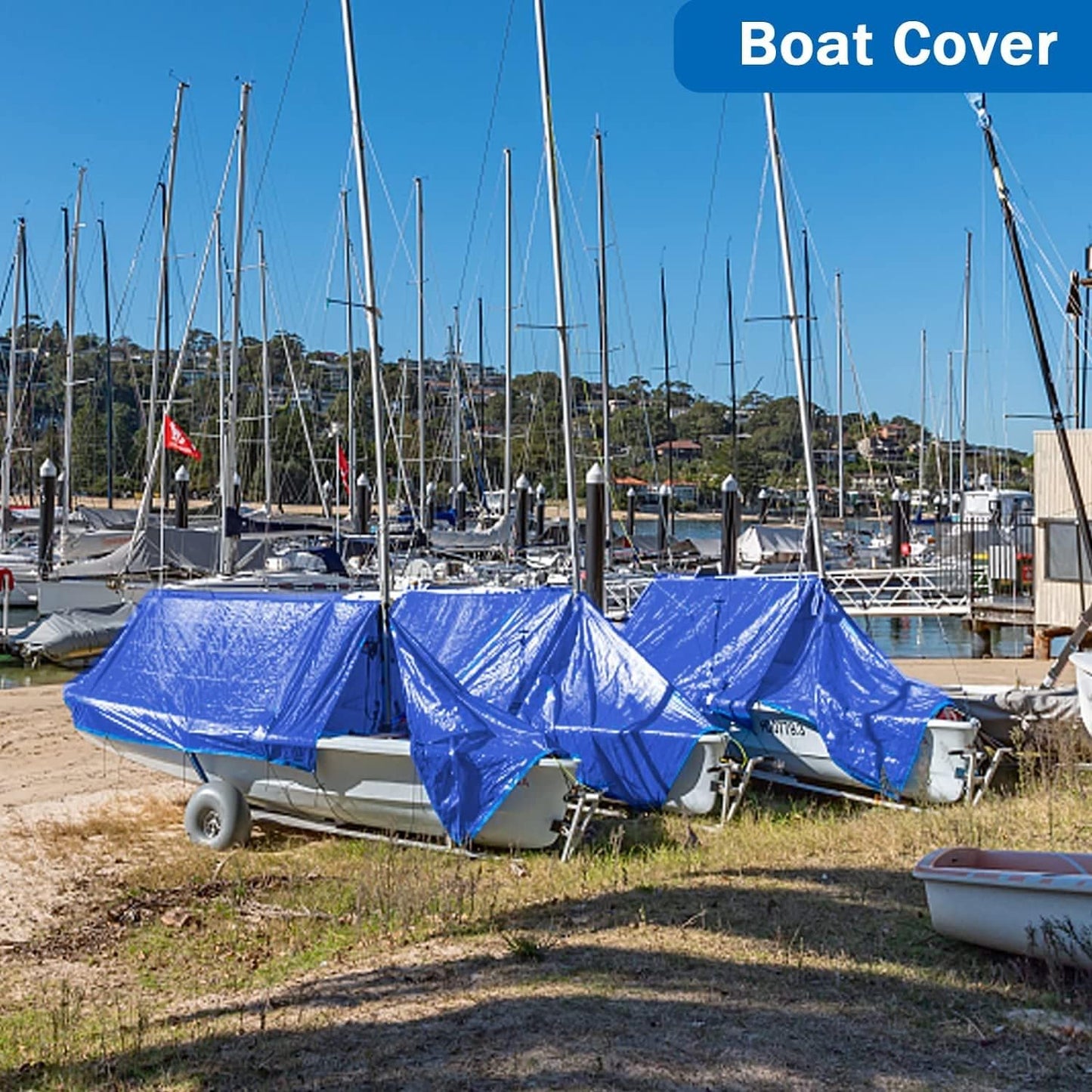 NEW - 50x100 7 Mil Tarp Cover, Waterproof, UV Resistant, Rip and Tear Proof, Poly Tarpaulin with Reinforced Edges for Roof, Camping, Patio, Pool Cover, Boat, Blue - Retail $222