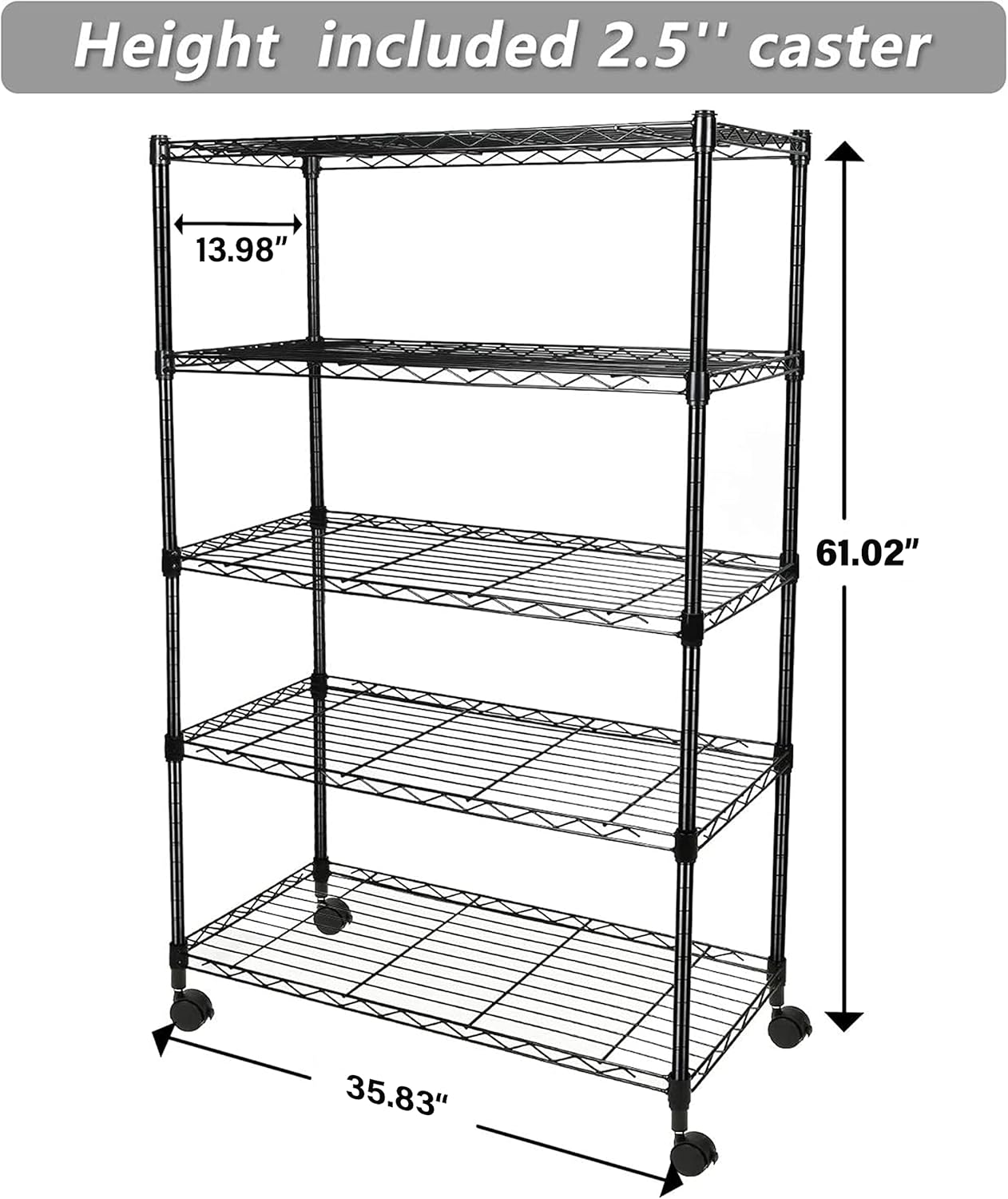 NEW - YSSOA 5-Tier Storage Shelving Unit, Black, 36L x 14W x 60H inch - Retail $69